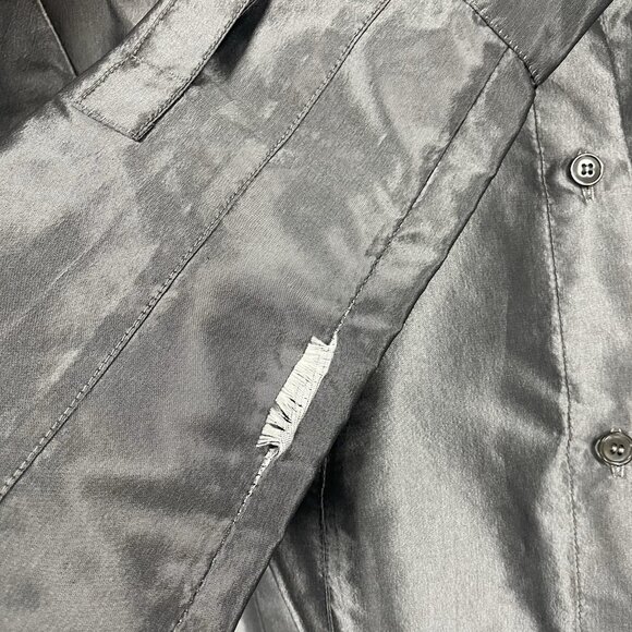 Lafayette 148 Grey Metallic 100% Silk Button Embellished Collar Shirt 8 *tear - Picture 6 of 11